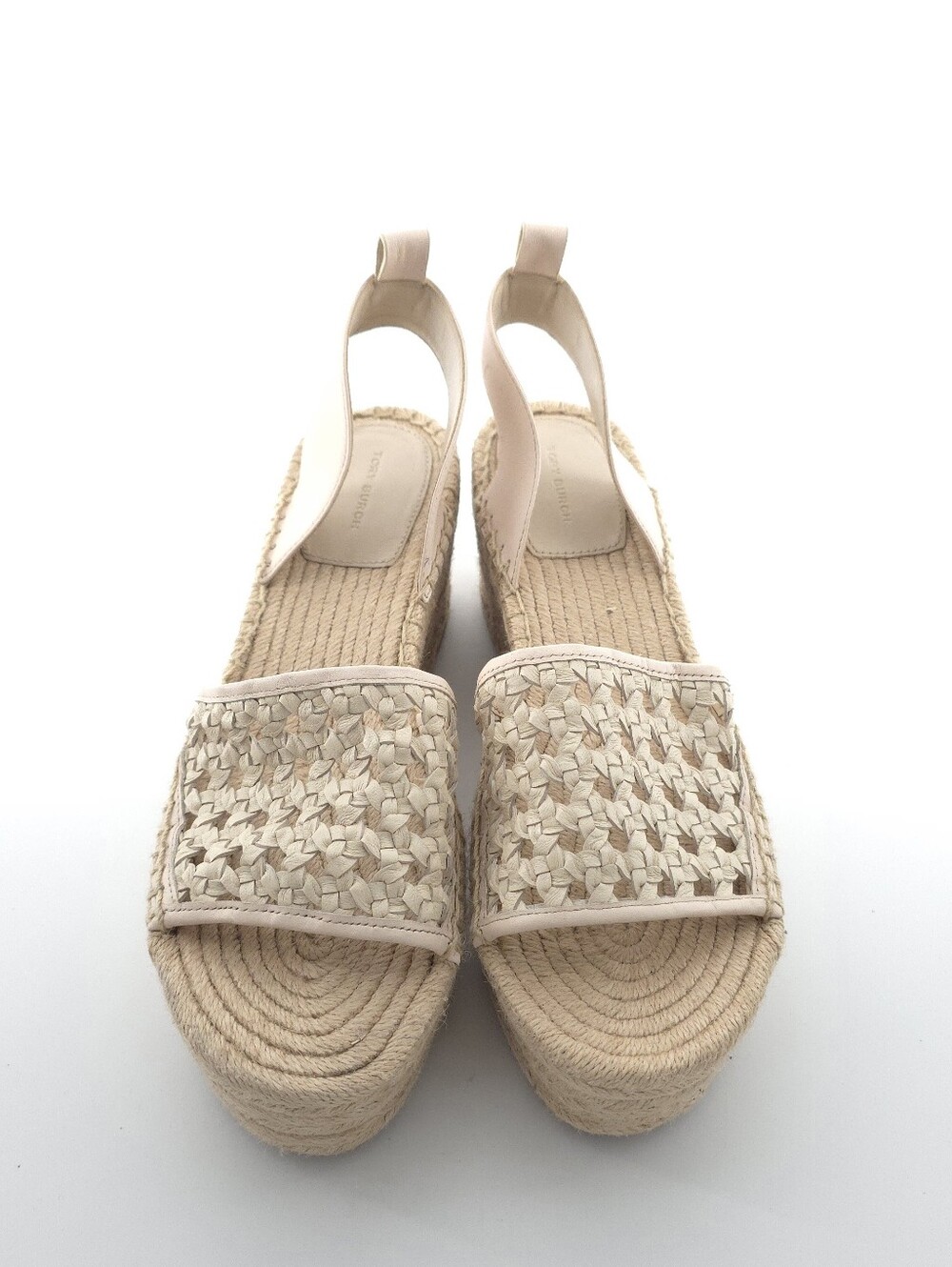 Tory Burch Basket-Weave Leather Espadrille Wedge Sandals Size 10.5 - Picture 3 of 11